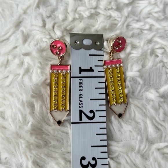 Pearl Pencil Design Teacher Drop Earrings - Picture 3 of 3